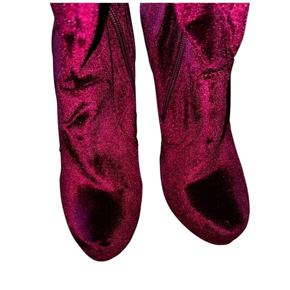 Platform Burgundy Velvet Over The Knee‎ High Heel Boots Size 9.5 Goth Sexy Vamp - Picture 4 of 10